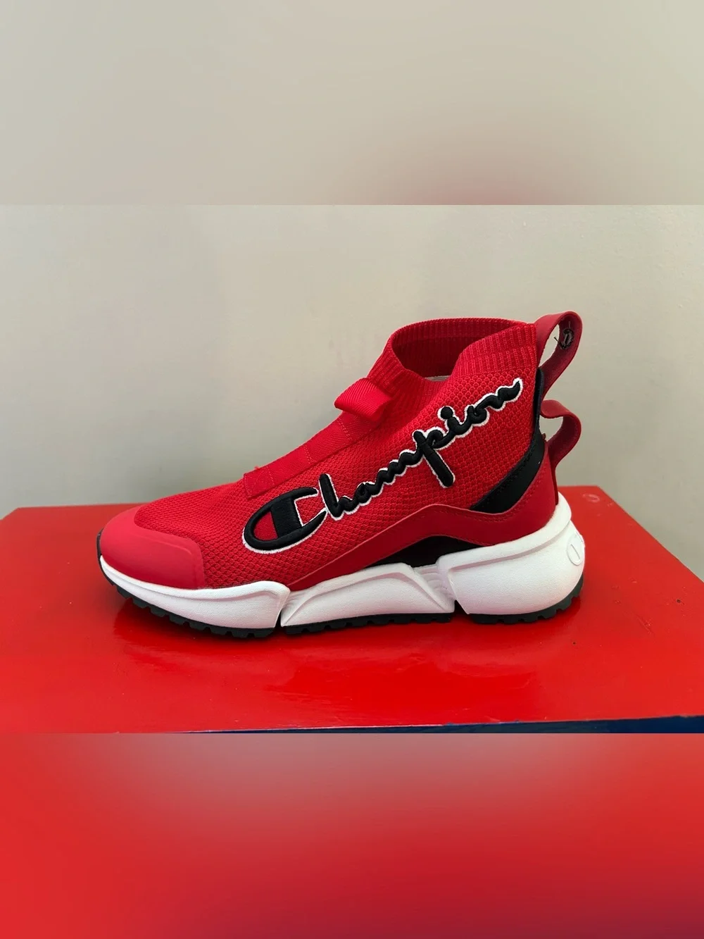 Champion Rally Pro Red Sock Sneakers Kids Youth 5Y Women's 6.5 RF Mid CP100680Y